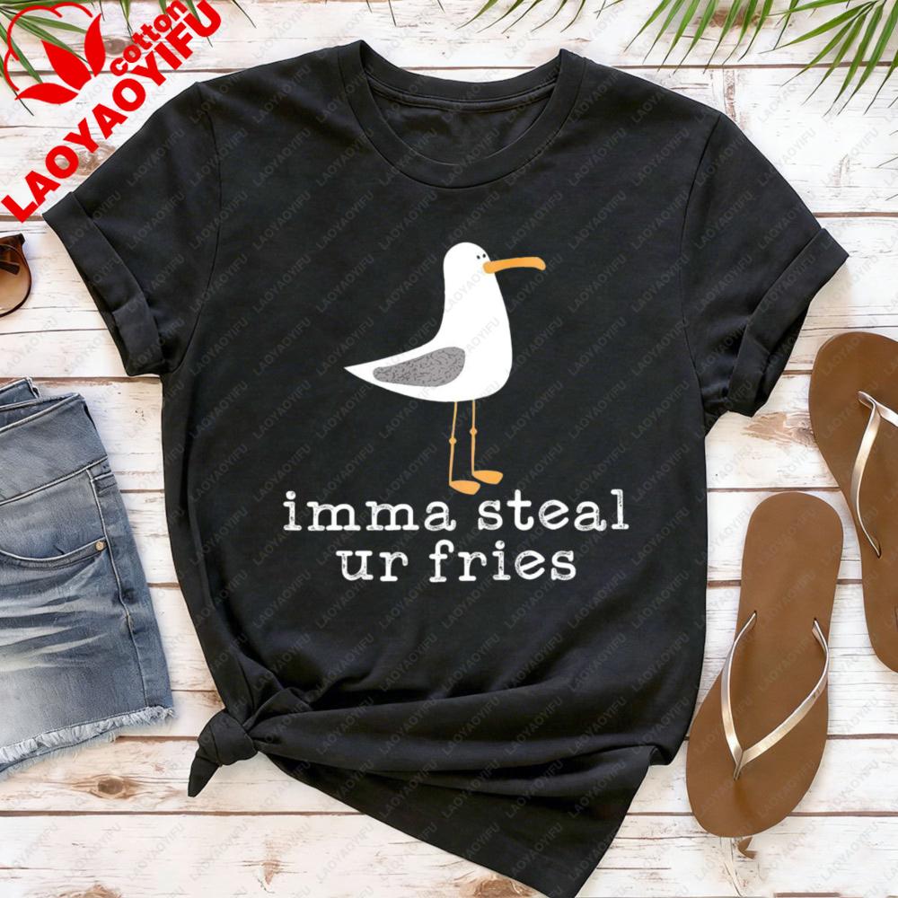 Seagull Print Women TShirt Casual Summer Short Sleeve Cotton Top Fashion Beach Outfit Gift for Her Cute Seagull Print Clothes