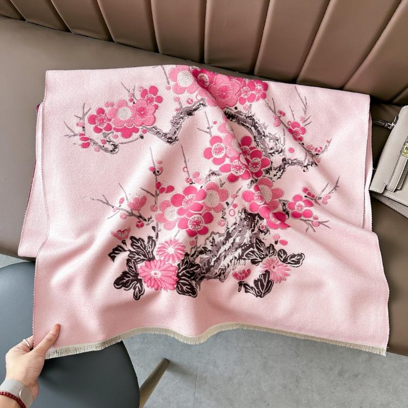 Premium plum blossom scarf women's imitation cashmere office air-conditioned room shawl with winter mother's gift scarf
