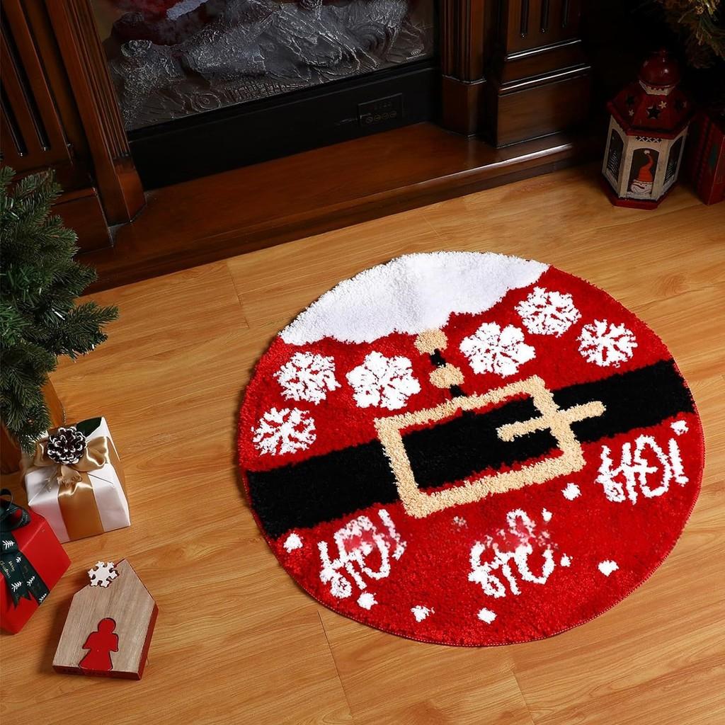 

Рождественский круглый ковер, зашифрованный имитация кашемира, плоский плюшевый напольный коврик, круглый праздничный декоративный ковер, ковер для гостиной 60*60cm красный черный