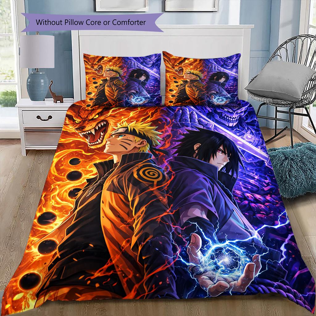 Naruto Bedding Set, 1 Duvet Cover & 2 Pillowcases, Home Bedroom, Perfect Gift for Naruto Fans