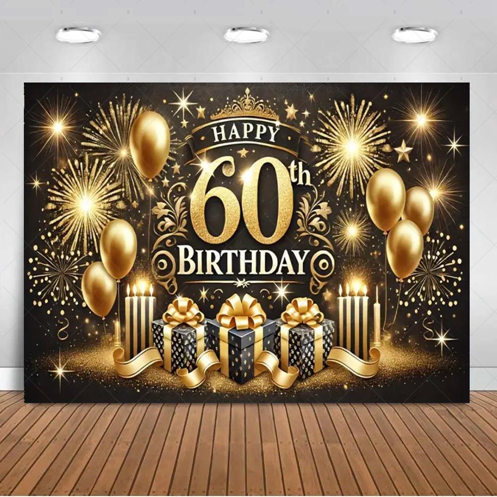 60 Years Old Backdrop Supplies Gold Pink Balloons Glitter Background Banner 60th Birthday Party Decorations Photography Props