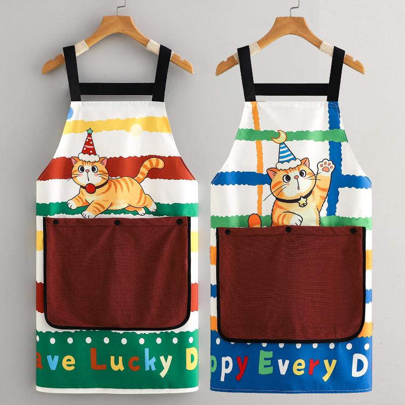 Cute Cartoon Cat Dog Apron With Large Wipe Hand Pocket Waterproof Sleeveless Bib Apron For Kitchen Cooking Household Cleaning