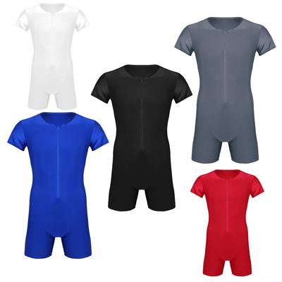 Maillot de corps une pièce à manches courtes pour homme, fermeture éclair sur le devant, combinaison de lutte, combinaison short
