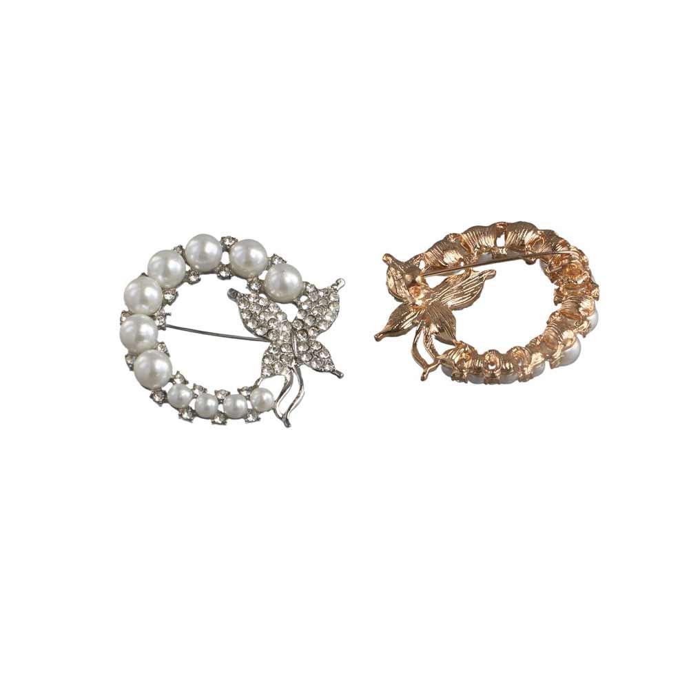 Trend Circle Butterfly Brooch Elegant Rhinestone Circle Brooches Wreath Butterfly Brooch  Party