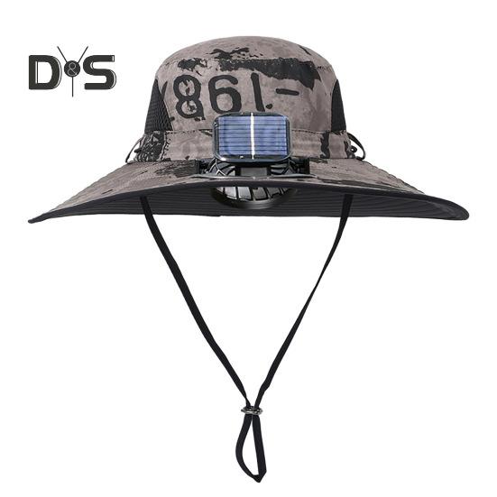 Sonnenhut mit solarbetriebenen Doppelventilatoren, breitkrempiger Outdoor-Angelhut mit USB-Aufladung, atmungsaktiver Fischerhut aus Netzstoff