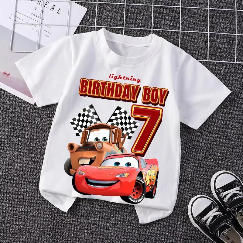 T-shirt z numerem Błyskawicy McQueen Prosty Podstawowy dla Malucha Krótki Rękaw Trend Anime Kreskówka Anime Letnie Bluzki Ubrania na Urodziny Prezent