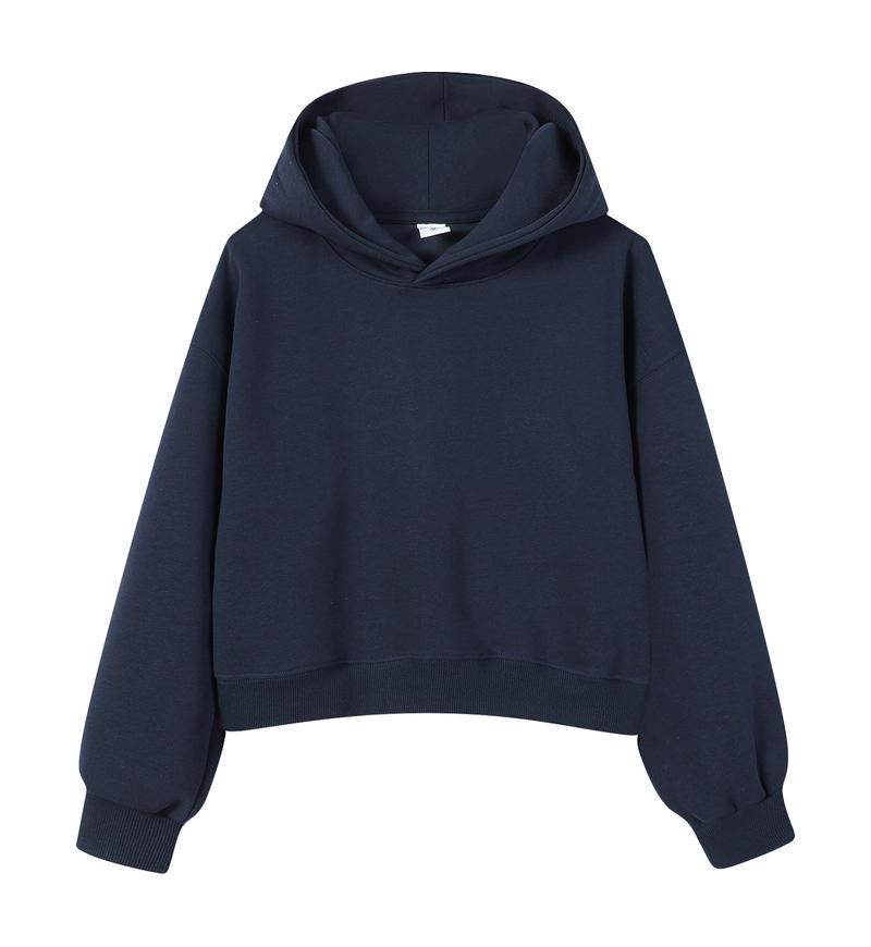 Silver Fox Velvet Women's 450g Heavyweight Hooded Sweatshirt - Short, Trendy Drop Shoulder Pullover for Autumn/Winter