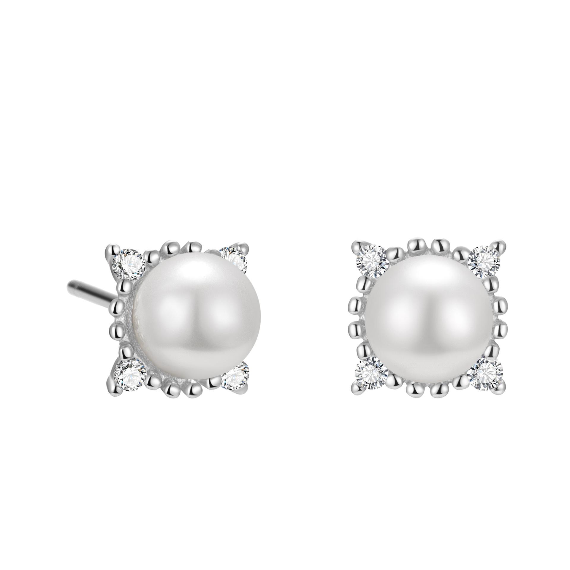 

925 Sterling Silver Geometric Zircon Simulation Pearl Earrings for Women Fashionable Simple Temperament Jewels серебряный