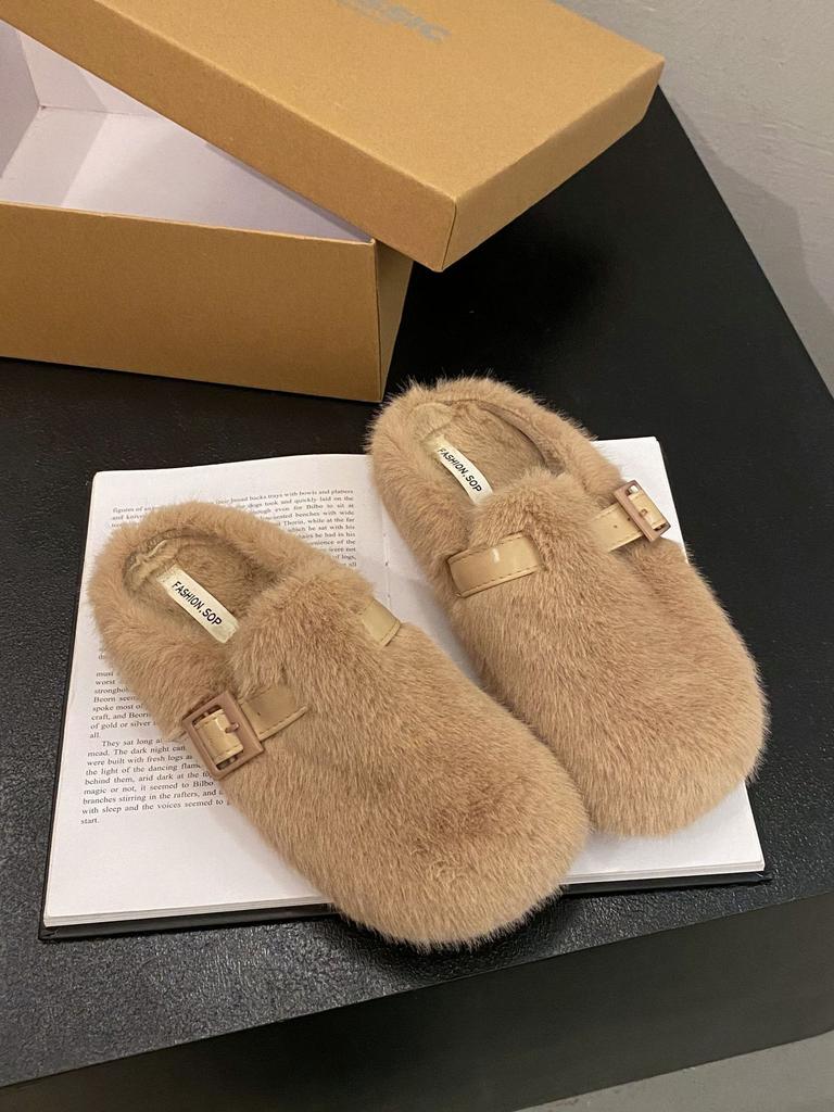 Mao Mao Slippers Women's Outer Wear 2025 New Autumn and Winter One Pedal Fashion Go Out Bag Head Half Drag Cotton Drag Mao Mao Shoes