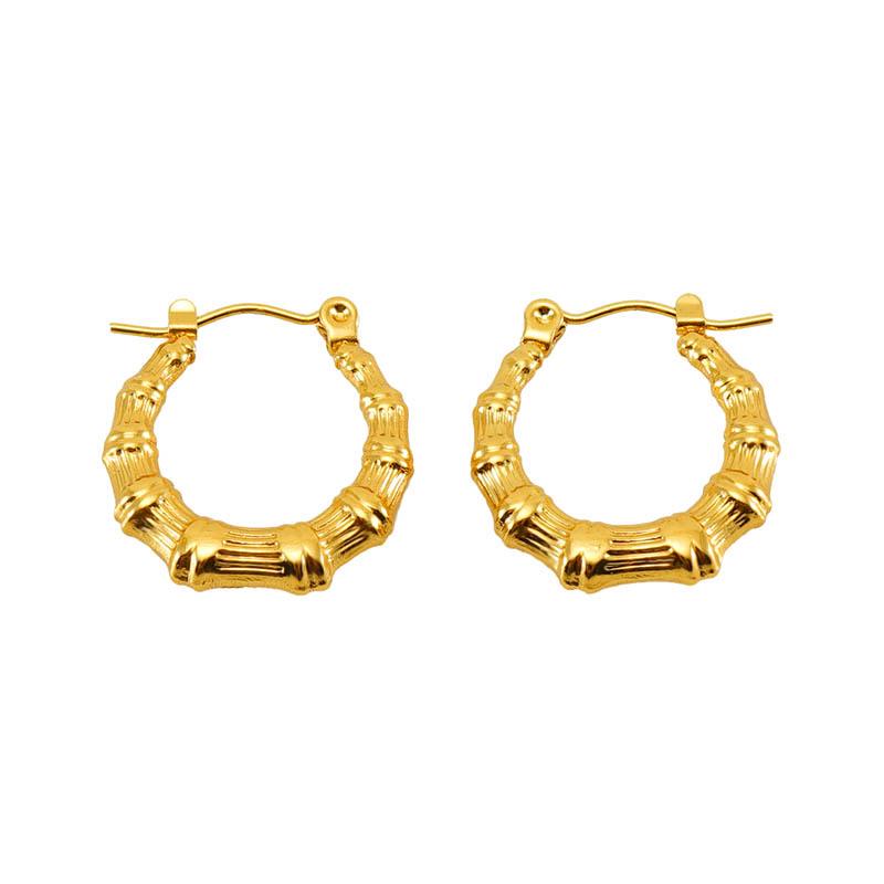 Retro Náušnice z nerezové oceli s bambusovým kloubem pro ženy - 18K zlaté kruhy ve tvaru U