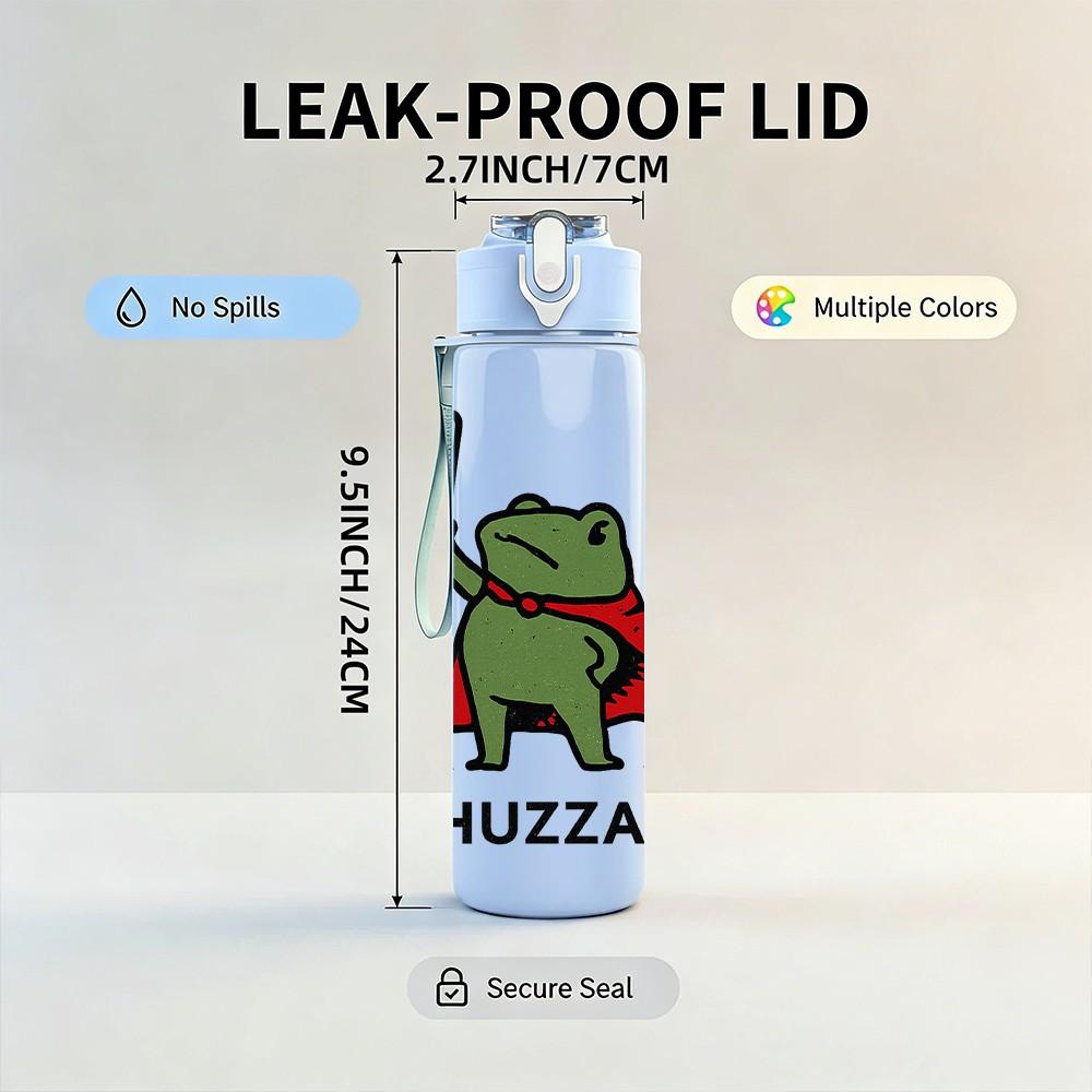 1PC Super Hero Frog Huzzah Print 750ml Color Plastic Sports Water Bottle Leakproof Flip Straw Lid Suitable for Sports Office Home Use