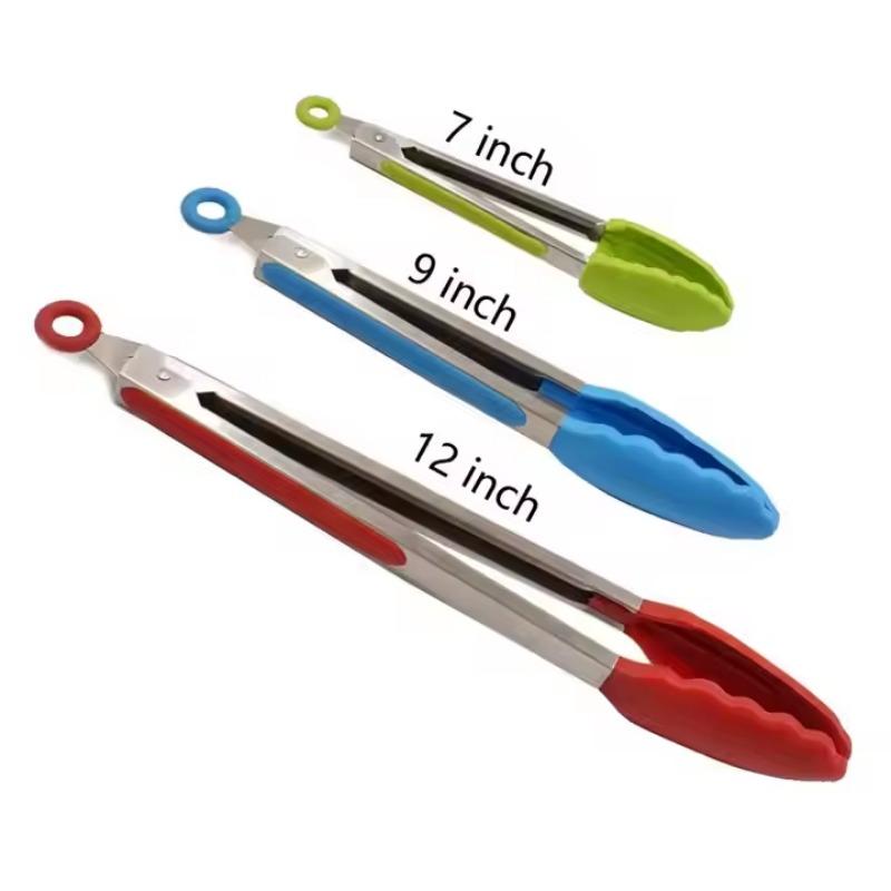 Anti-slip Kitchen Tongs BBQ Stainless Steel Silicone Tip Salad Bread Serving Tool Non-Stick Kitchen Barbecue Food Clamp