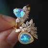 Water Droplet Shaped Blue Australian Treasure Inlaid with White Diamond Ring European and American Retro Water Droplet Food Ring