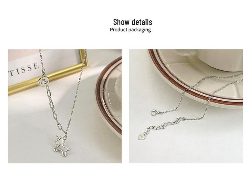 2022 Yinruitai S925 Sterling Silver Unicorn Necklace with Round Tag Letter Korean Clavicle Chain for Women