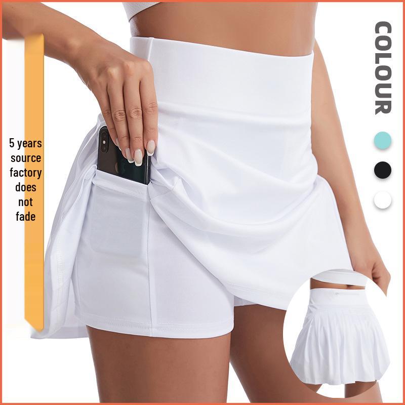 Damen Seiden-Gitter Plissee Yoga Rock Hose: Sommer Schnelltrocknend, Hüfthebend, Fitness Skort zum Laufen, für Sport und Tennis