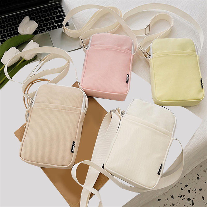 Women Canvas Small Satchel Purse Trend Candy Color Shoulder Wallet Simple Mobile Phone Crossbody Bag