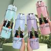 1PC Black Cat Christmas Tree Pattern 750ml Color Plastic Sports Water Bottle Leakproof Flip Straw Lid Suitable for Sports Office Home Use