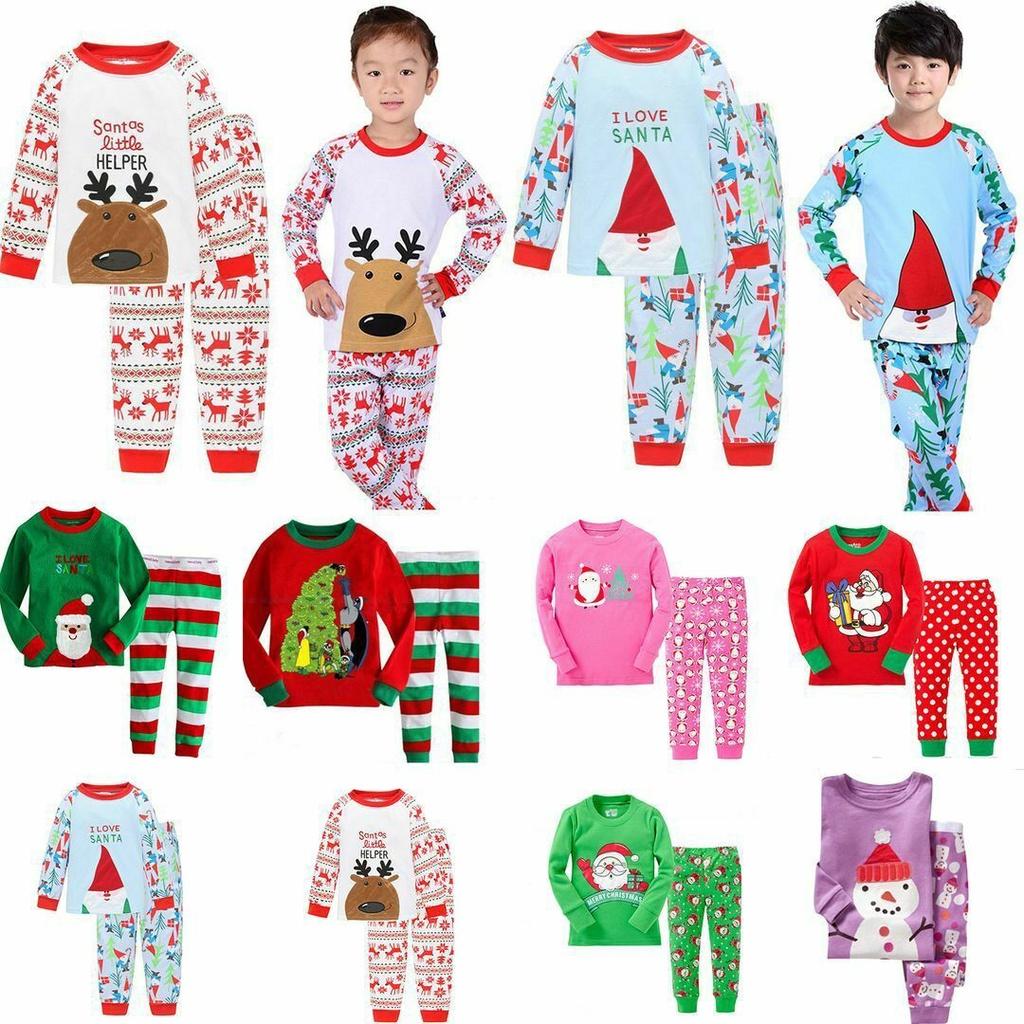Christmas Children Autumn Pajamas Set Multiple Patterns Cotton Blend Clothing