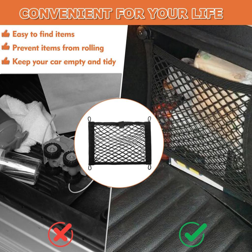 13.8 x 9.8 inch Universal Elastic Cargo Net Pocket,1 Pack | with Screws & Hooks, for Trunk RV Boats Home Cargo Storage, keeps items Secure &
