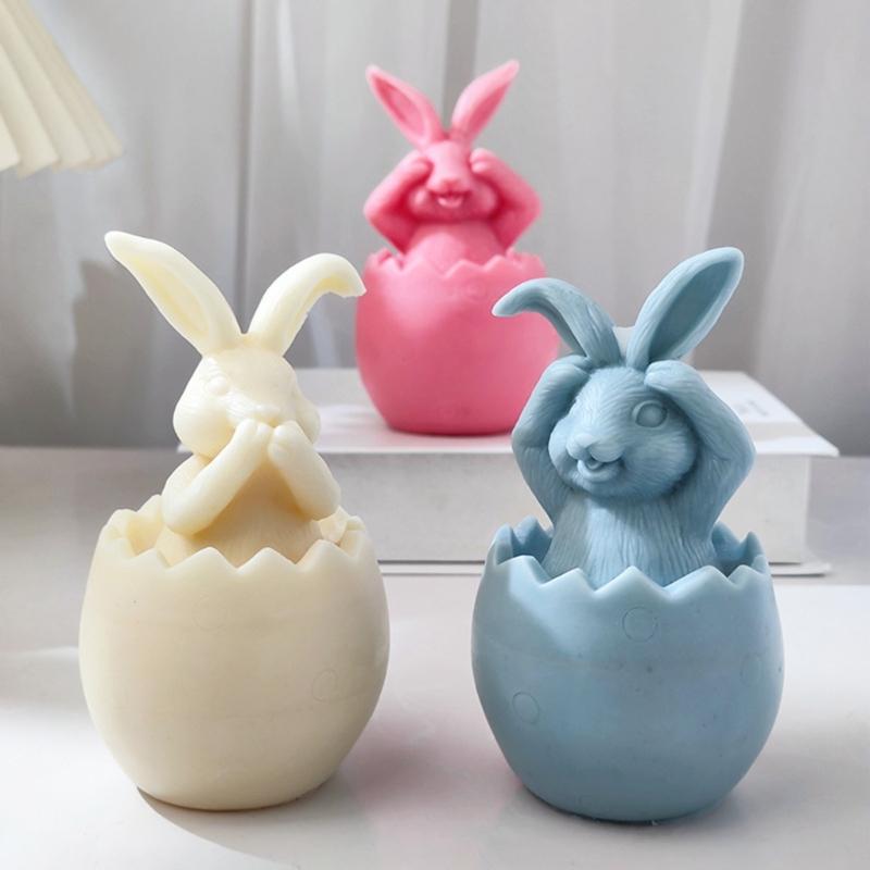 Long-Eared Egg Rabbit Plaster Doll-Silicone Mold Homemade Bunny Aromatherapy Candle Mold DIY Plaster Mold Home Decor