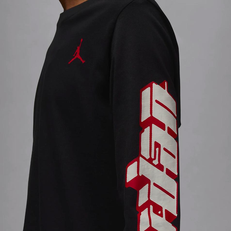 Jordan Brand Letter Print Pattern Ribbed Crew Neck Long Sleeve T-Shirt Men Tops Black FN5976-010