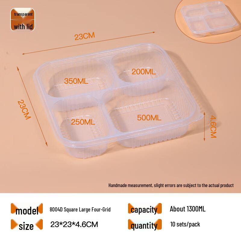 Ally 1300ml 4-Compartment Disposable Lunch Boxes with Lids, 10-Pack