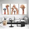 Funny Animal Family  Canvas Paintings Watercolor Cute Giraffe Posters and Print Wall Art for Living Room Wall Decoration Cuadros