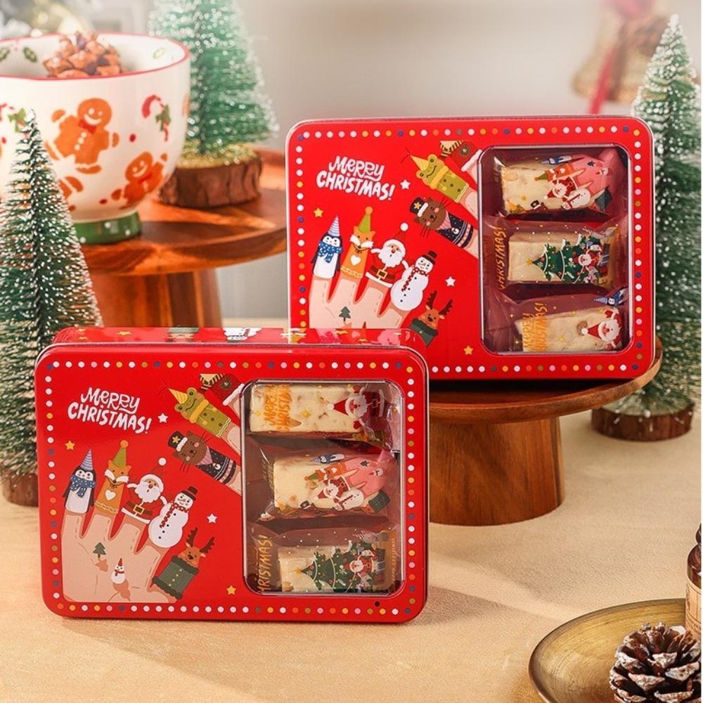 Rectangle Christmas Tinplate Candy Box Metal Empty Cookie Tin Box Red Green Santa Claus Biscuit Packaging Iron Can Sugar Packing