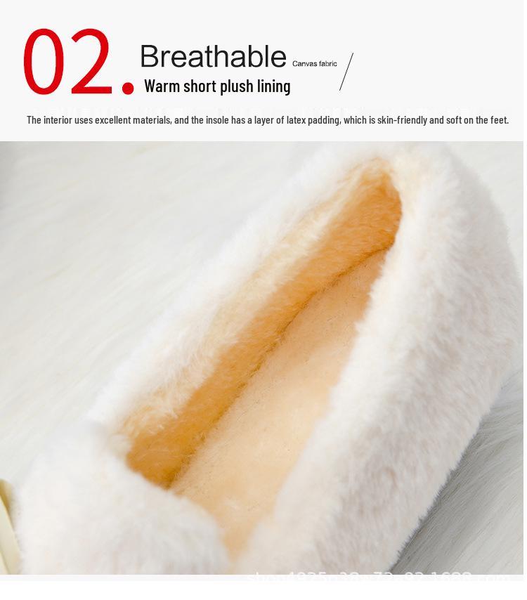2025 Damen Winter Schleife Kaninchenfell Schuhe: Samtgefütterte Baumwoll-Bohnenschuhe mit dicker Sohle