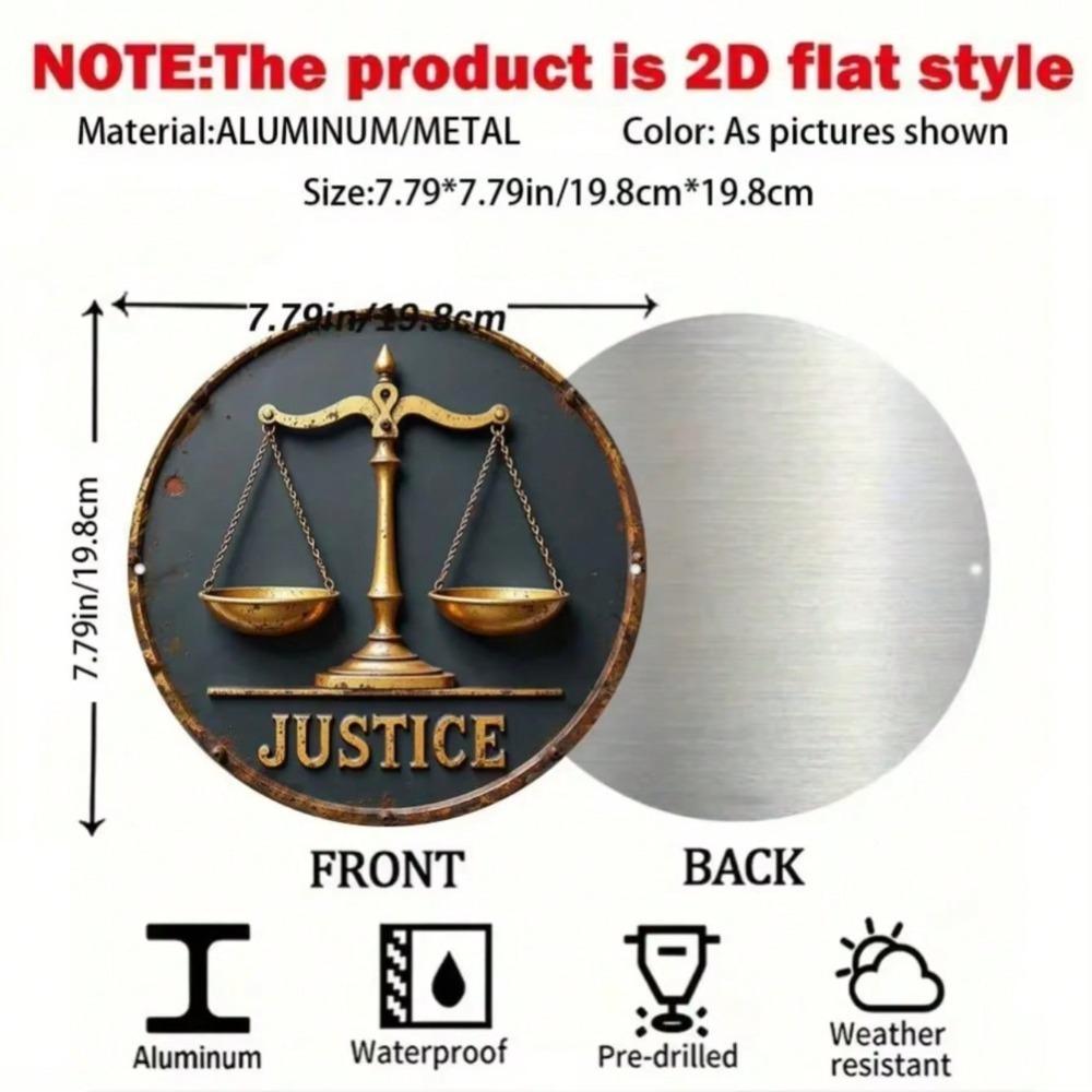 Vintage Justice Scales Metal Tin Sign Golden Sword 2D Flat Aluminum Wall Art Decor