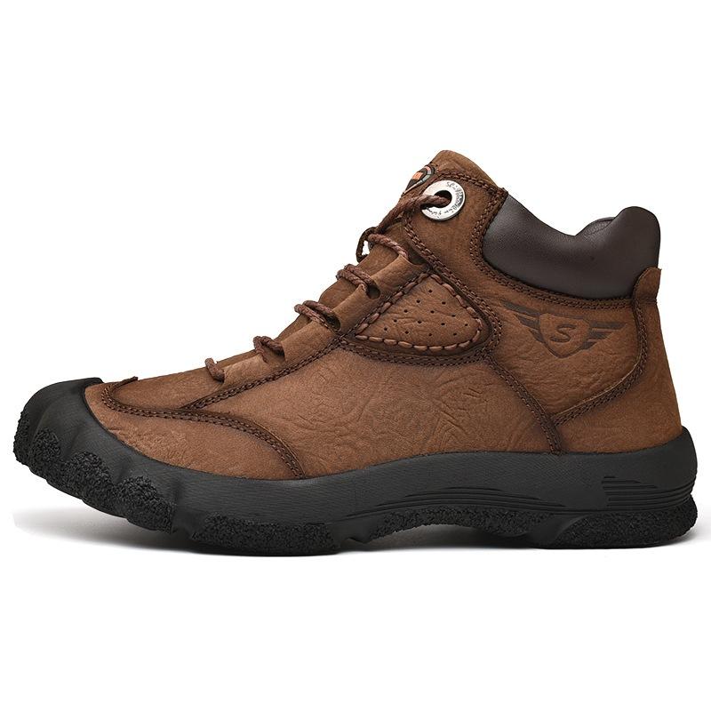 Winter New Velvet Men's Shoes Genuine Leather Tooling Leather Men's Outdoor Hiking Shoes Waterproof Casual High-top Men's Leather Shoes