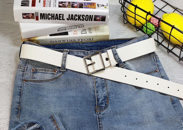 Simple Solid Color Metal Square Buckle Decoration Women Casual Wide Belt For Everyday