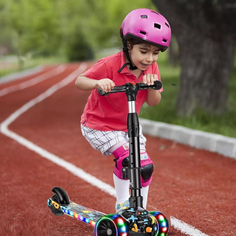 Scooter Adjustable Kids With Music Function Headlight Three Plastic Wheeled