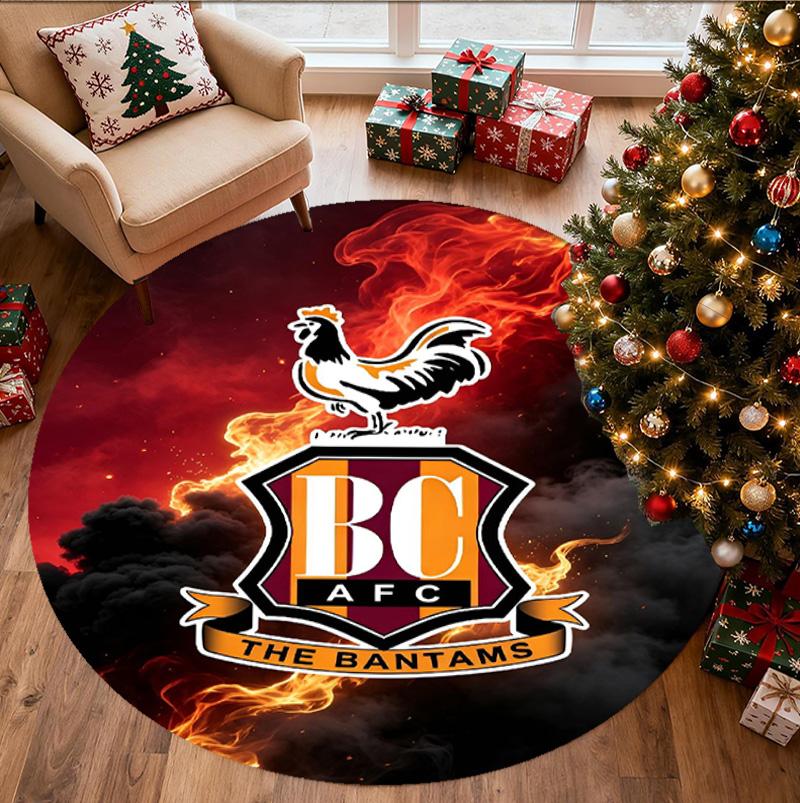 Bradford City AFC Pattern Round Rug, Indoor/Outdoor Mat, for Picnic, Gameroom, Bedroom, Office, Living Room, Home Decor Carpet, Birthday Gift