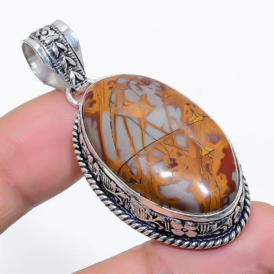 Natural Noreena Jasper Gemstone Handmade 925 Sterling Silver Pendant 2.05" K1i87
