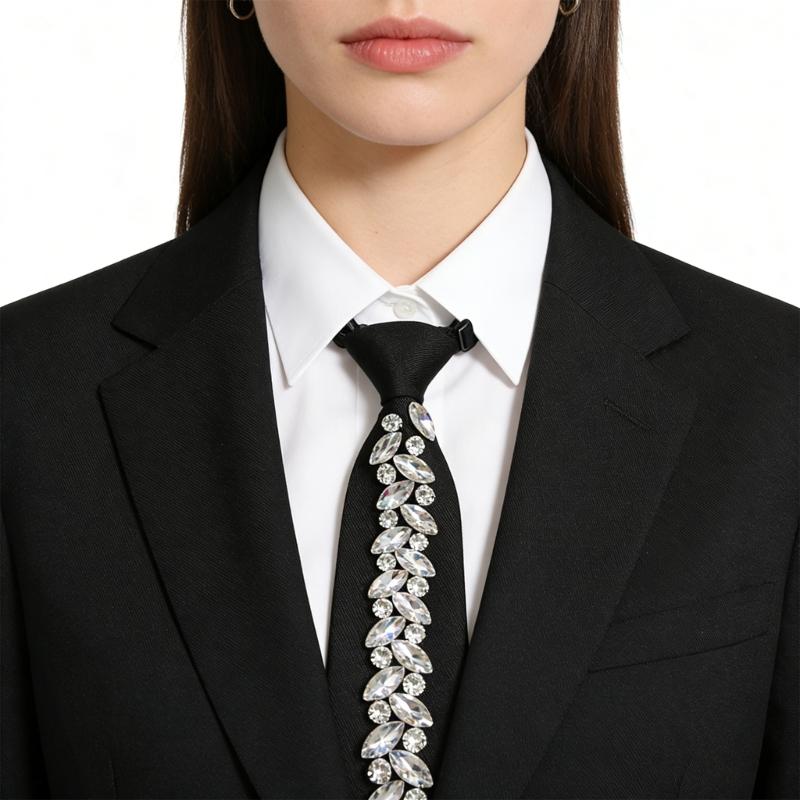 PreKnot Rhinestones Necktie For Men Women Easy Wear Shirt Accessory Tie for Party Outfit Styling Accessoy Neckpiece