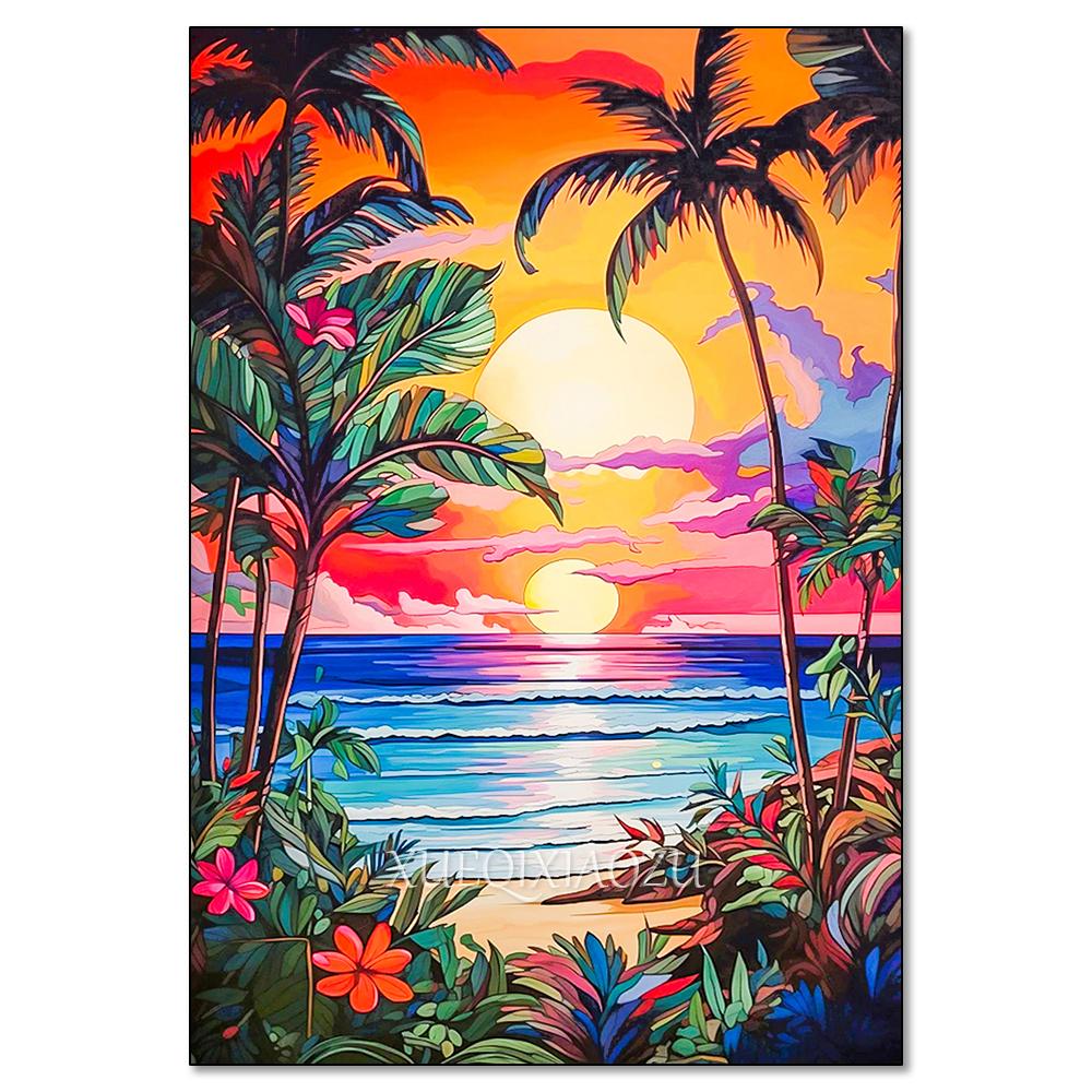 Cactus Sailboat Sunset 5D DIY Diamond Painting Kit Landscape Full Diamond Mosaic Cross Stitch Kit Room Decoration Gift