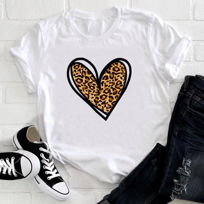 (European Size) Love Heart Tee Top Fashion T Shirt Watercolor Trend Cute Women Print Lady Female  Clothing Casual Short Sleeve Graphic T-shirt