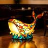 Bedroom Ambiance Light Stained Glass Whale Night Light, USB Multicolor Table Lamp, Flicker-free LED Decorative Desk for Home Office Kids Room