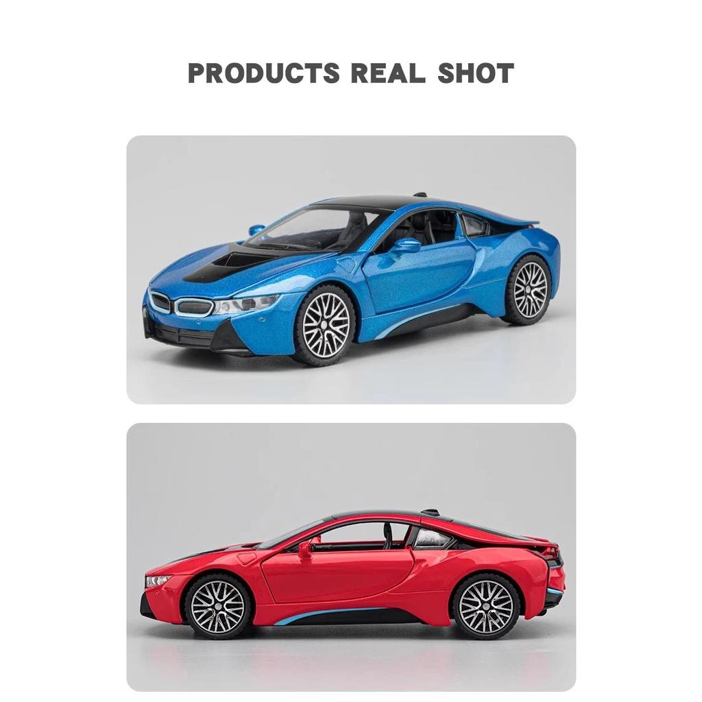 Miniaturas 1/32 BMW I8 Super Coche Deportivo Alta Simulación Diecast Aleación Modelo de Coche Sonido y Luz Retroceso Colección Juguete para Niños Regalo