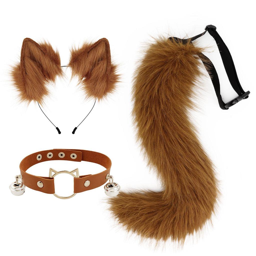 Plush Cat Ears Headband Cat Tail Accessories Collar Cute Cat Girl Animal Ears Hair Accessories Animal Tail Collar Accessories Set