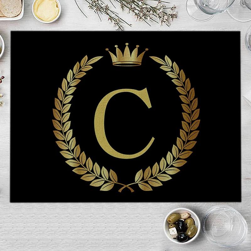 1PC Home Decor Black Gold Letter Printing Linen Placemat for Dining Table Drink Coaster Home Decoration Modern Kitchen Cup Pads