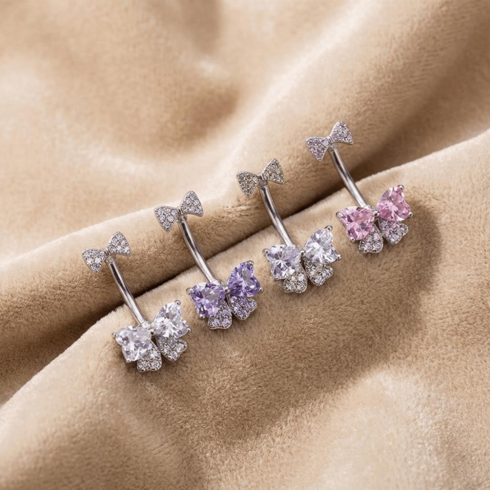 Stainless Steel Navel Piercing Jewelry Crystal Pink Bow Belly Rings Cute Belly Button Rings  Daily