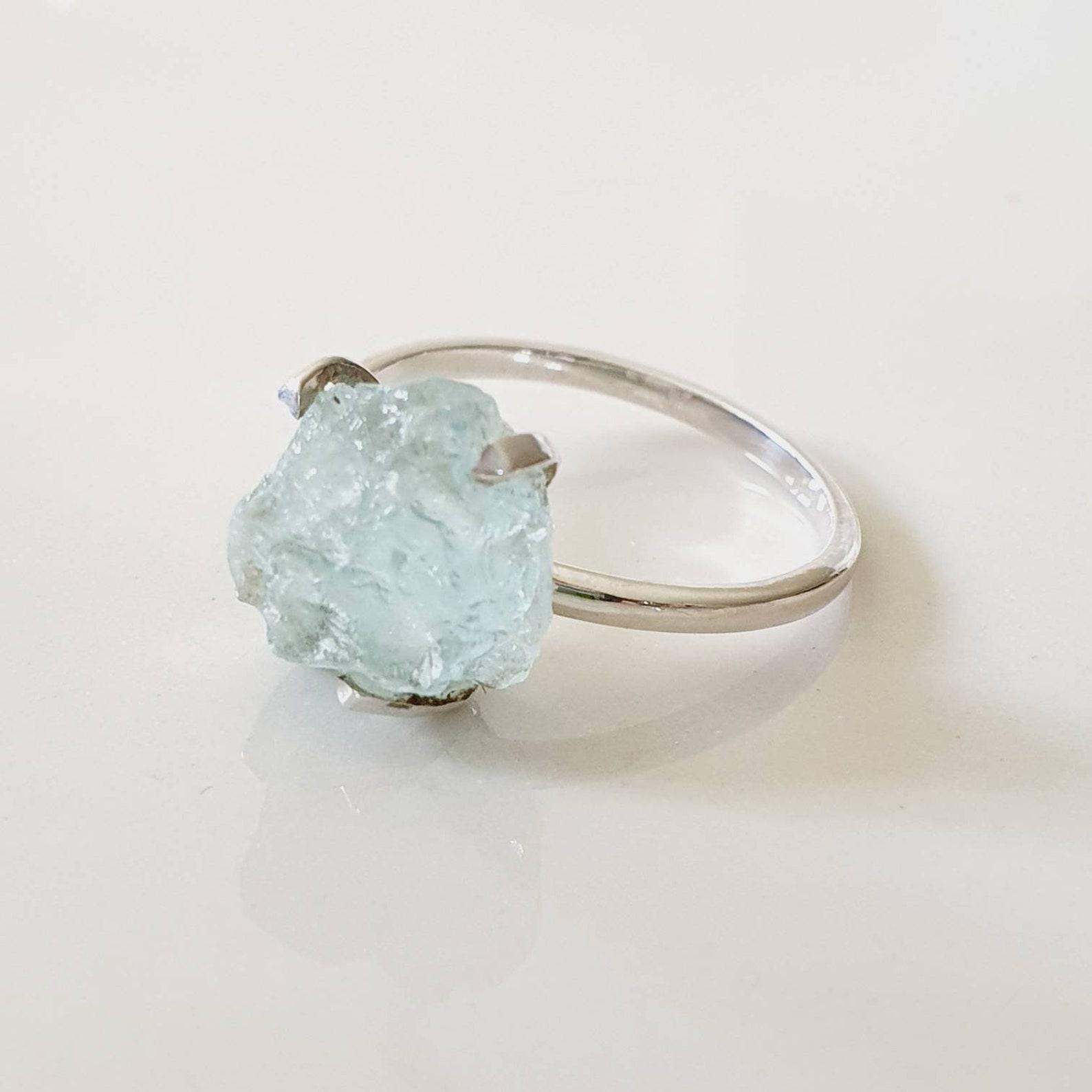

Raw aquamarine ring 925 silver,aquamarine rings, natural aquamarine rings,hand made aquamarine rings, Crystal rings, Us 6