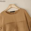 ZANZEA Women Casual Round Neck Solid Color 3/4 Sleeve Blouse