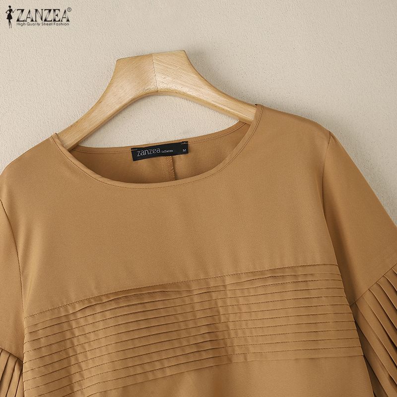 ZANZEA Women Casual Round Neck Solid Color 3/4 Sleeve Blouse