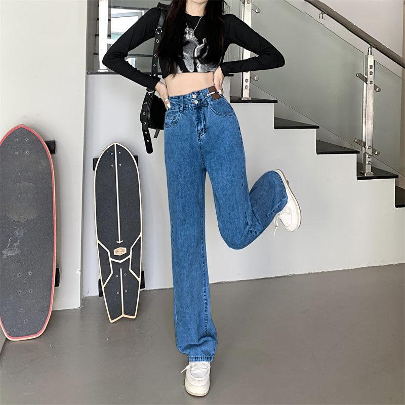 

Женские джинсовые брюки с высокой талией, повседневные свободные женские джинсовые брюки из плотного бархата и хлопка, широкие женские джинсы XXL синий