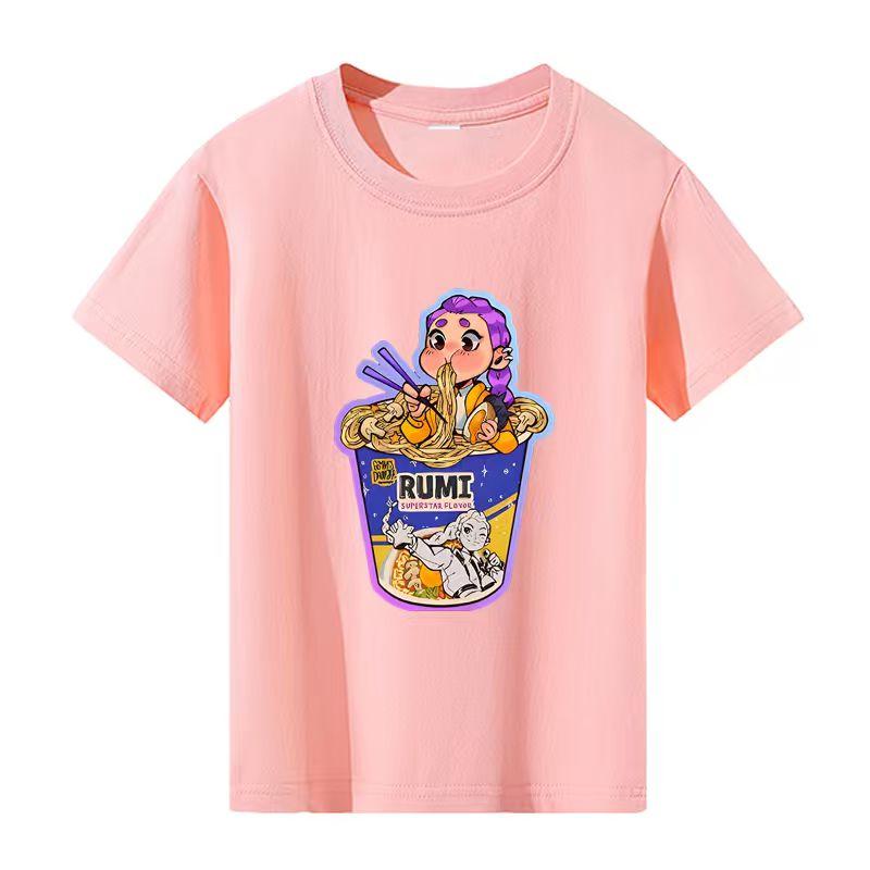 

Винтажная футболка Rumi Tiger с принтом KPop Demon Hunters, аниме, с коротким рукавом, летняя, для девочки, для мальчика, повседневные топы, с круглым вырезом, одежда 100cm розовый