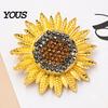 Decorative Sunflower Pin Brooch Pin, Large Design Lapel with Rhinestones Inlaid, Three-Dimensional Strong Buckle Petals Floral Badge, Electroplated