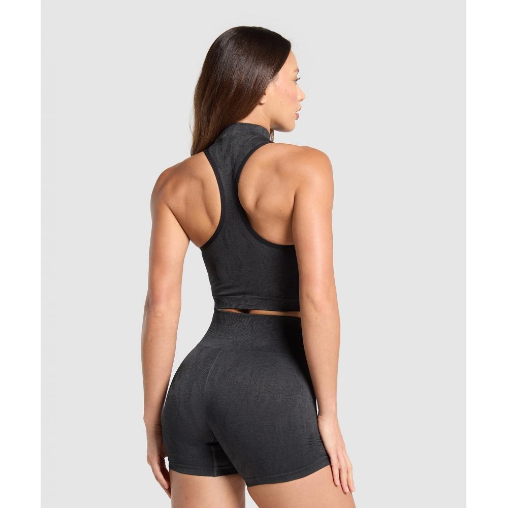 Gymshark Adapt Camo Seamless Zip Up Crop Top Asphalt Grey Black B3c2n Gc8n
